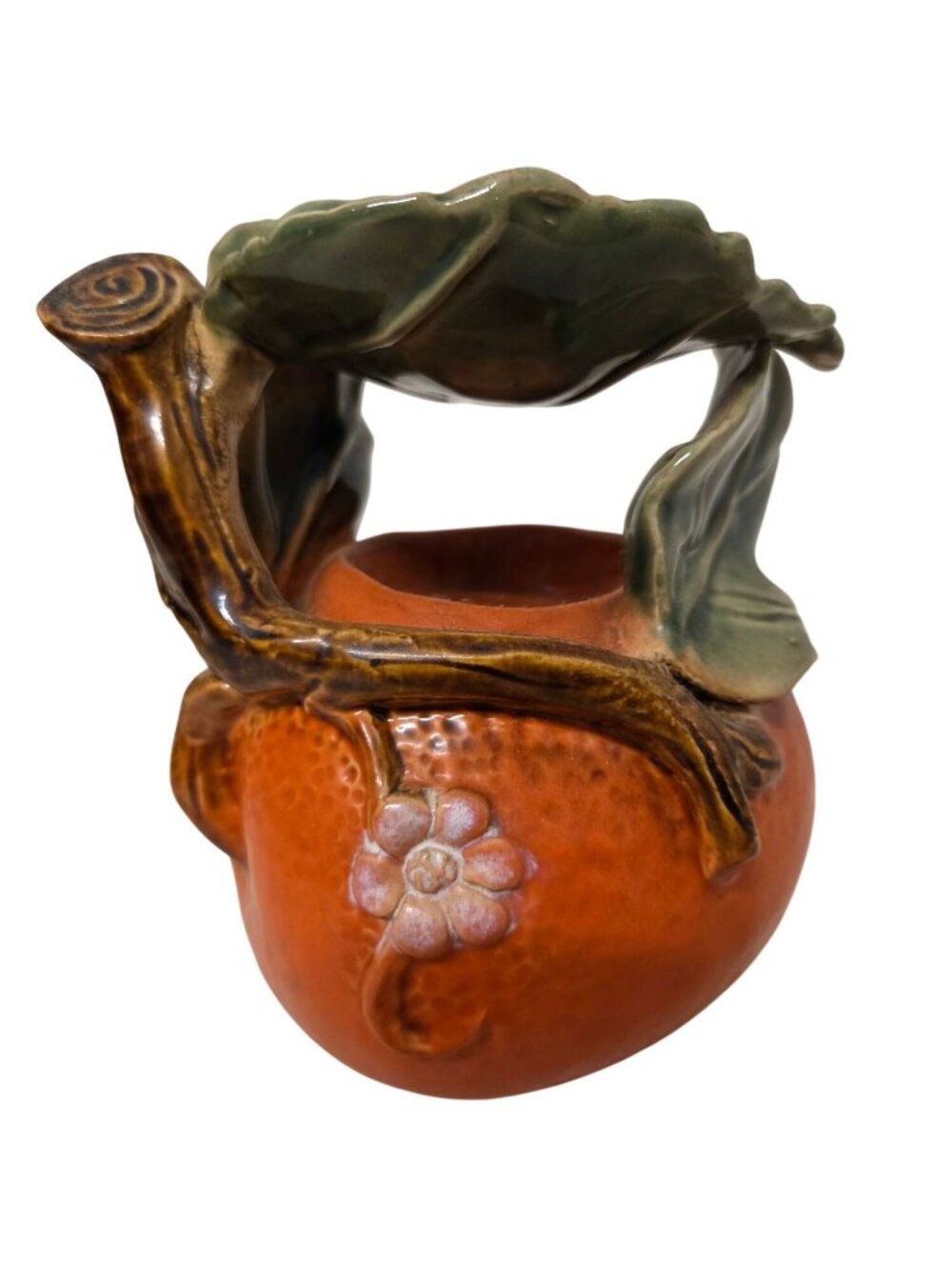 Ceramic Orange w/ Leaf Handle Rustic Fruit Decor Tealight Wax Warmer